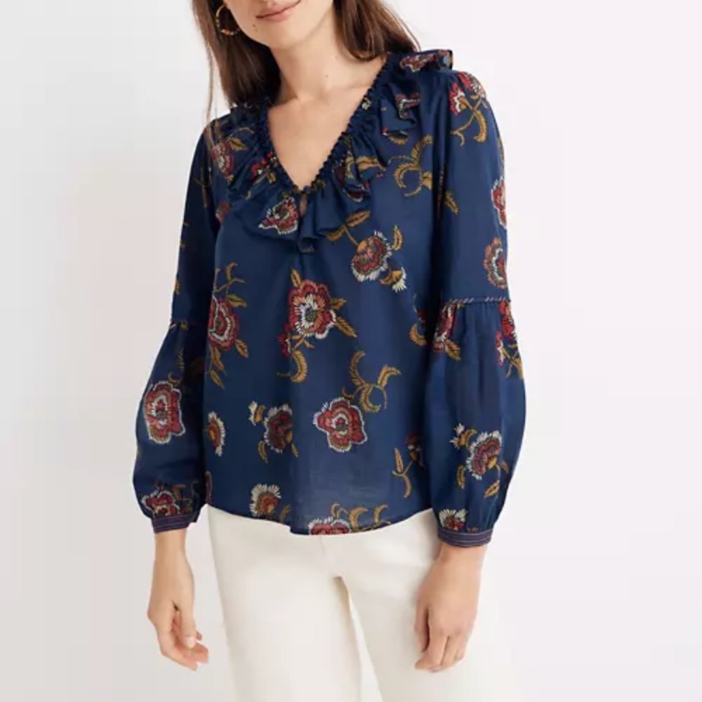 Madewell Navy Floral Blouse